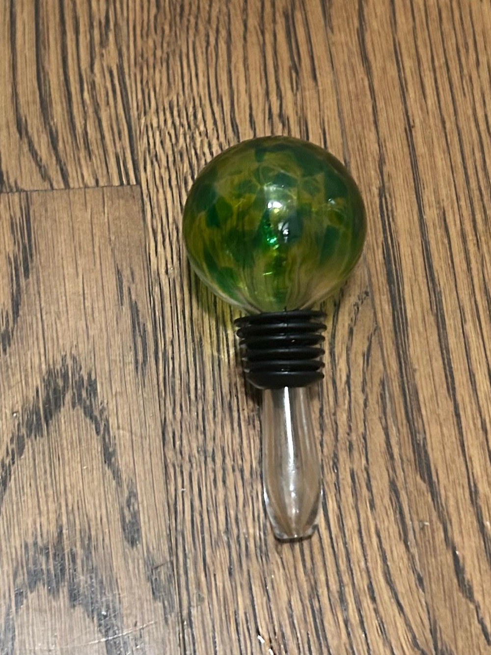 Green and yellow blown Glass wine Bottle Stopper with Decorative Globe